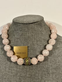 Vintage Signed Heidi Daus Pink Jade Beaded Necklace 15.5" New