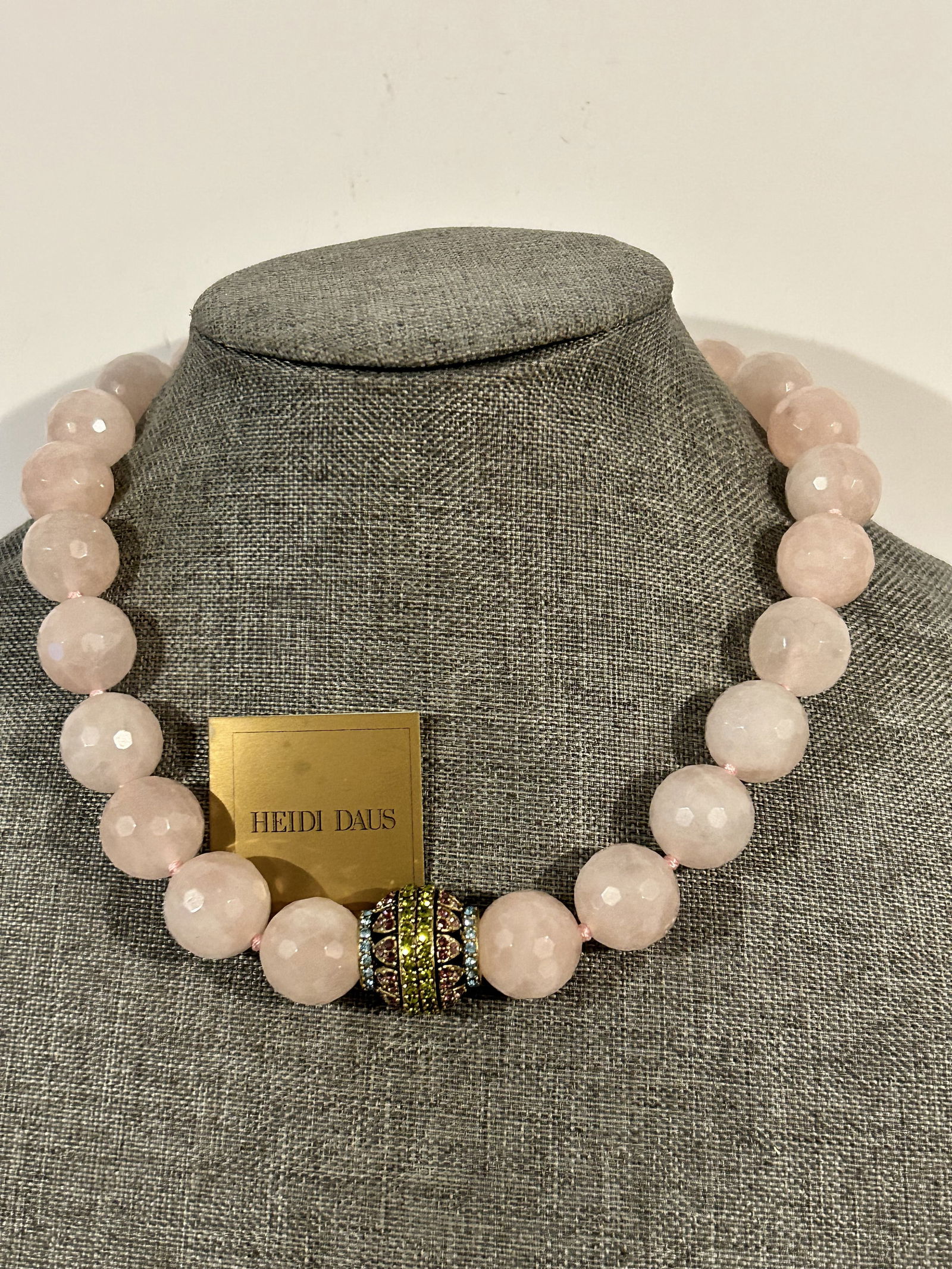 Vintage Signed Heidi Daus Pink Jade Beaded Necklace 15.5" New (1 of 6)