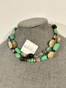 Barse Huge Heavy Sterling Silver Turquoise & Smoky Quartz crystal necklace 34" new