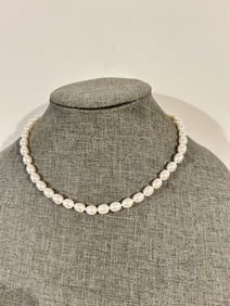 B. Bixby 18k Yellow flower Gold Sterling White Freshwater Pearl Toggle Necklace 16" New