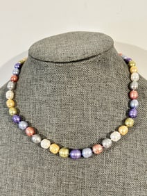 Signed H Honora Cultured Baroque Multi Color Pearl Necklace 925 Sterling Silver 16" new
