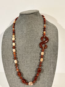 HSN Red and Pink Coral Beaded Statement Necklace 30"