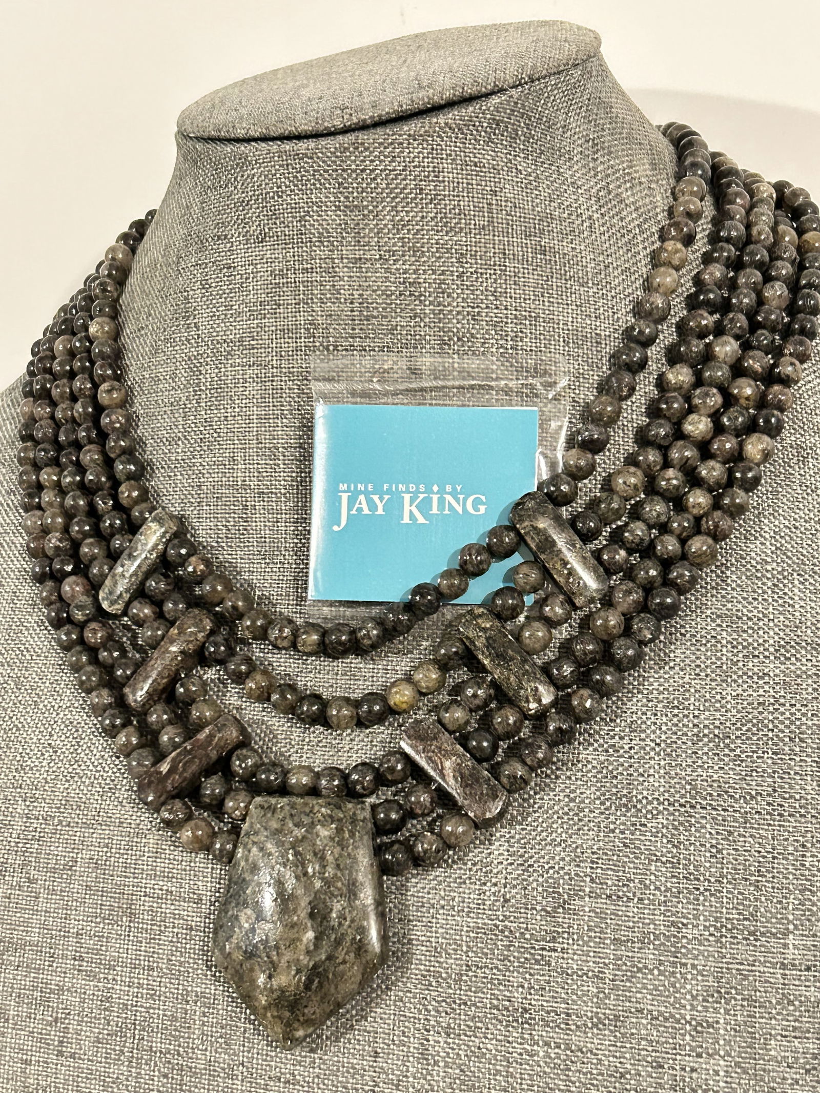 Mine Finds Jay King Sterling Silver Natural Gray Black Stone 5 Strand Necklace 17" (1 of 6)