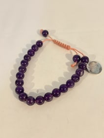 Vintage sterling silver Amethyst beaded adjustable wisdom Bracelet
