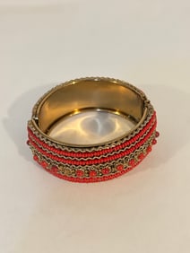 Vintage brass red hinged Bracelet Sz 7