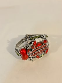 Vintage rhinestone enamel frog hinged Bracelet Sz 7
