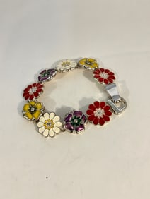 Vintage enamel flower floral Bracelet Sz 7