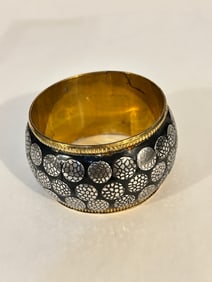 Vintage wide brass black enamel Bracelet Sz 8