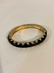 Vintage black enamel rhinestone hinged Bracelet Sz 7