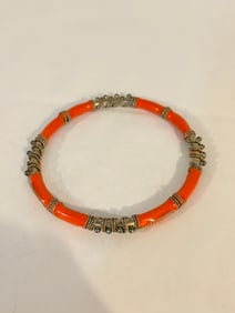Vintage orange enamel Bracelet Sz 8