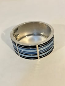 Vintage blue enamel hinged multi shade Bracelet Sz 7