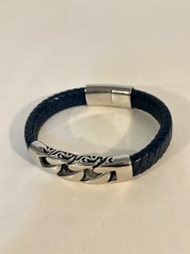 Vintage stainless steel leather Bracelet Sz 8