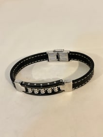 Vintage stainless steel leather Bracelet Sz 8
