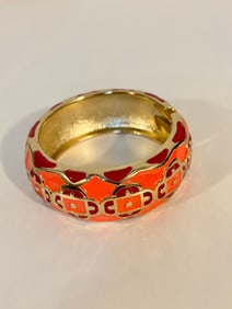 Vintage pink/red enamel hinged Bracelet Sz 7