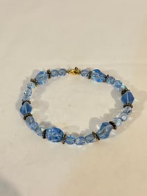 Vintage beaded blue glass Bracelet Sz 7