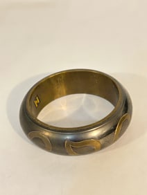 Vintage Brass Hinged India wide Bracelet Sz 8
