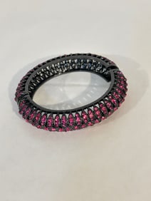Vintage red rhinestone hinged black Bracelet Sz 8