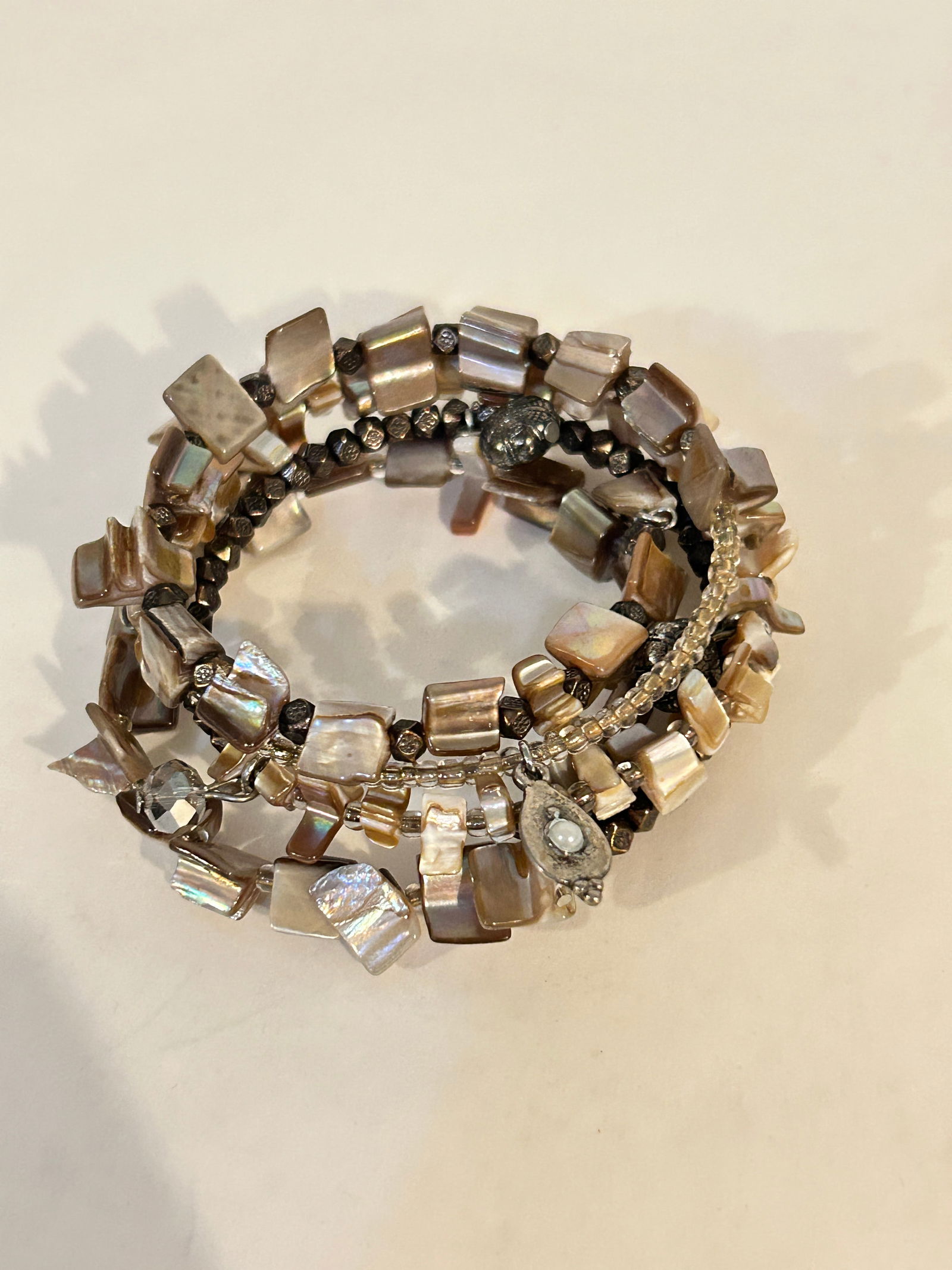Vintage mother of pearl multi strand stretch Bracelet (1 of 3)