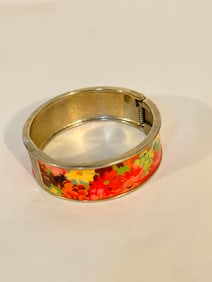 Vintage pink floral hinged Bracelet Sz 7