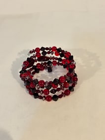 Vintage red glass beaded multi strand stretch Bracelet