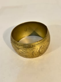 Vintage Brass wide etched engraved Bracelet Sz 8