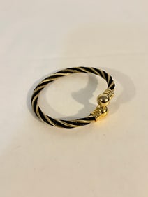 Vintage cable twist stretch gold tone black Bracelet