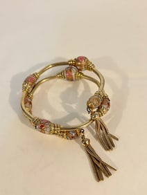 Vintage Wedding Cake Glass Venetian Murano Bead Bracelet Sz 7
