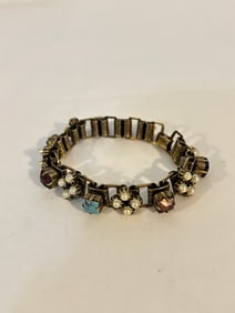 Vintage 1800s brass multi stone Bracelet Sz 6
