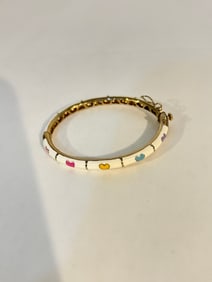 Vintage white enamel heart childs Bracelet Sz 4