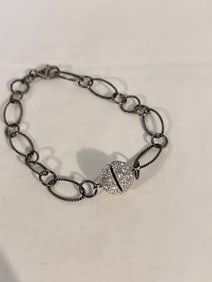 Vintage Sterling Silver rhinestone ball Bracelet Sz 7