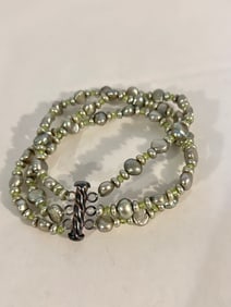 Vintage Sterling Silver green beaded Bracelet Sz 7