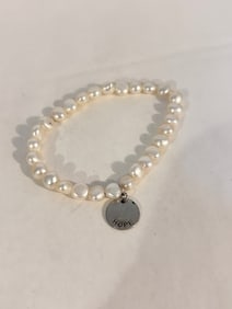 Vintage Sterling Silver pearl Bracelet Sz 7