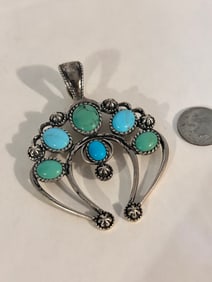 Vintage Carolyn Pollack Sterling Silver with Turquoise Large Necklace Pendant