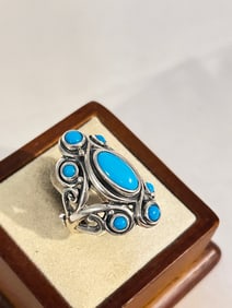 Vintage Sterling Silver Carolyn Pollock Turquoise Ring sz 7