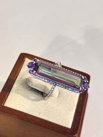Vintage Sterling Silver long gem stone Ring sz 11