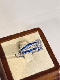 Vintage Sterling Silver rhinestone Ring sz 12