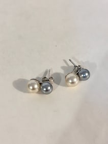 Vintage Sterling Silver pearl double post Earrings