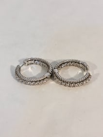 Vintage Sterling Silver rhinestone hoop Earrings