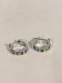 Vintage Sterling Silver colorful rhinestone Earrings