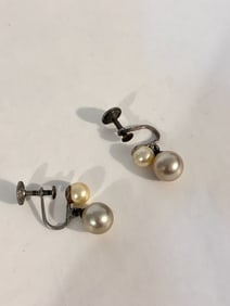 Vintage Sterling Silver double pearl Earrings