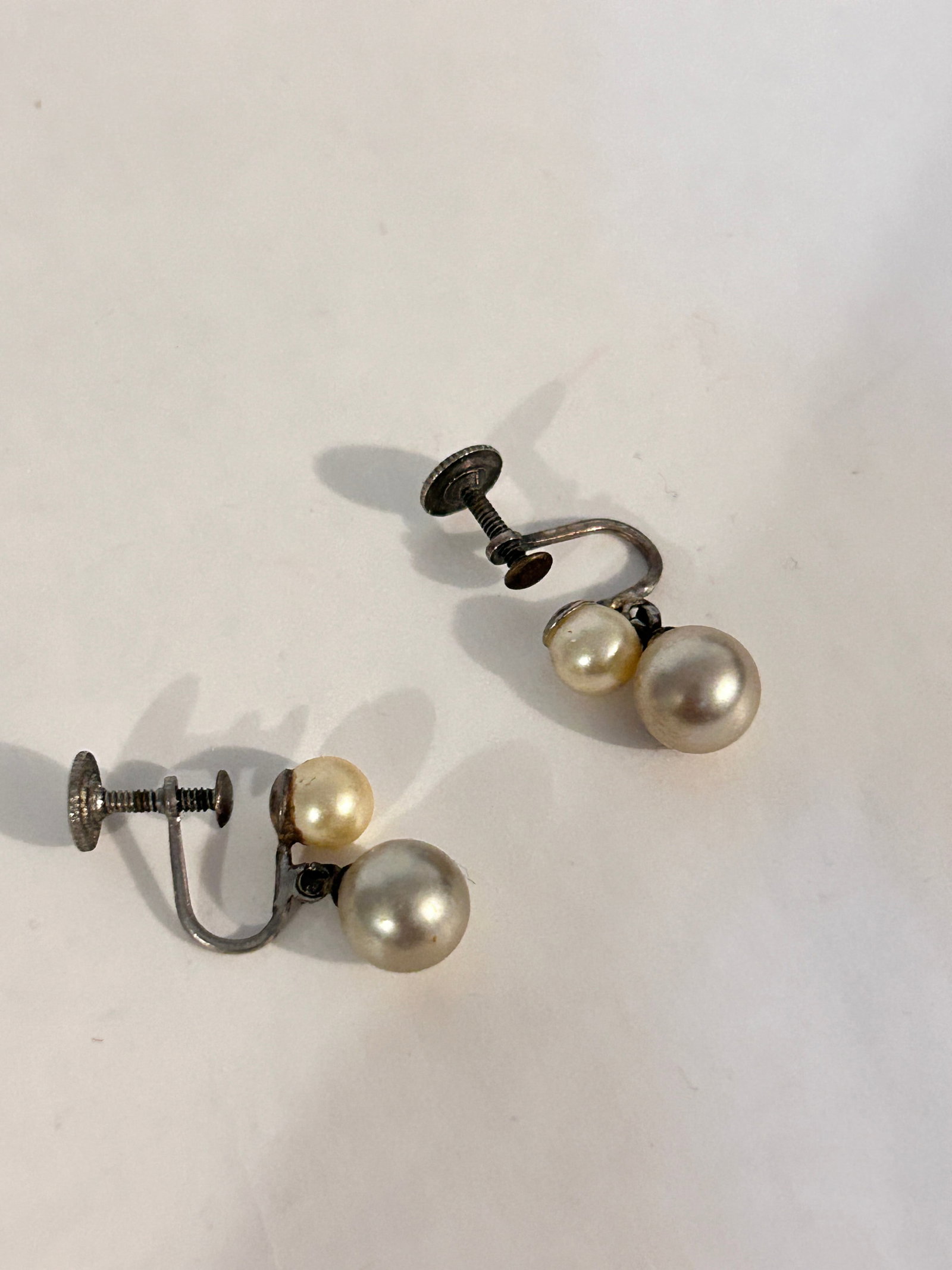 Vintage Sterling Silver double pearl Earrings (1 of 3)
