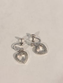 Vintage Sterling Silver rhinestone heart Earrings