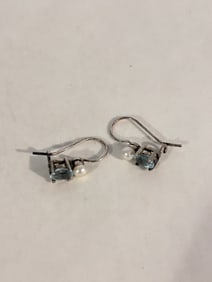 Vintage Sterling Silver gem stone pearl Earrings