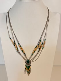 Vintage Sterling Silver Malachite navajo Necklace Sz 22"