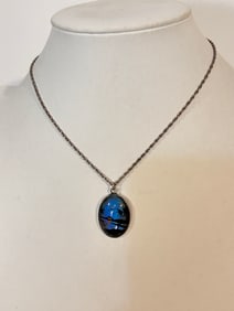 Vintage Sterling Silver glass pendant Necklace Sz 14"