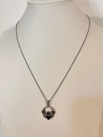 Vintage Sterling Silver claddagh irish pendant Necklace Sz 19"