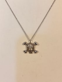 Vintage Sterling Silver danger warning skull pendant Necklace Sz 19"