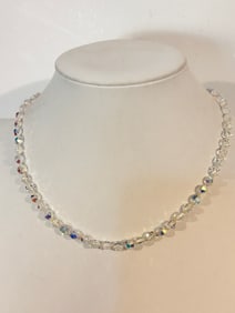 Vintage Sterling Silver Crystal Necklace Sz 16"