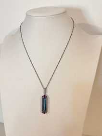 Vintage Sterling Silver gem stone Citrine pendant Necklace Sz 18"