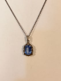 Vintage 800 Silver Topaz tested 1800s pendant Necklace Sz 18"